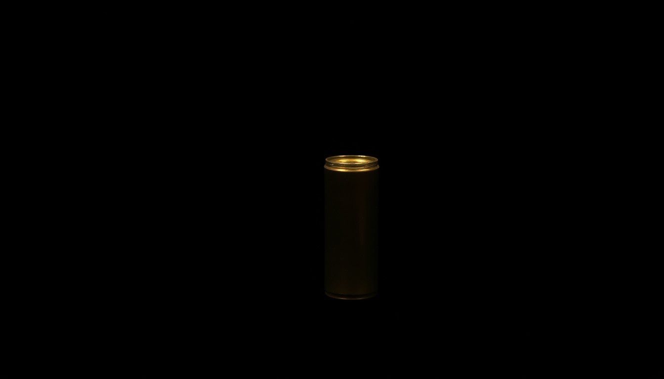 An extreme close-up of a single spent shell casing from a handgun, its metallic surface reflecting the harsh light of the camera flash against a pitch-black background, conveying the stark, investigative nature of this tragic crime.