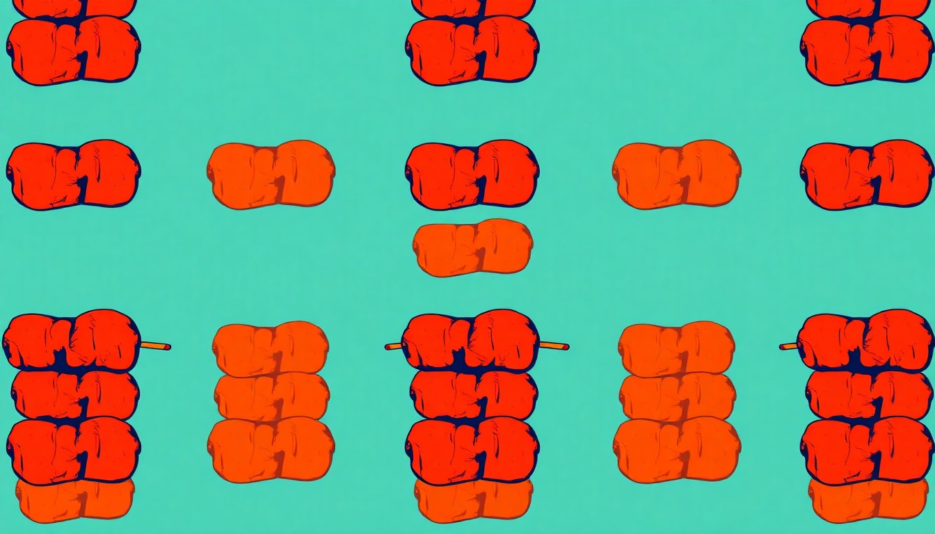 A vibrant, high-contrast silkscreen print featuring a repeated pattern of a single grilled meat skewer in neon shades of red, orange, and green, conceptually representing the signature street food flavors of the relaunched Wah Jee Wah restaurant.