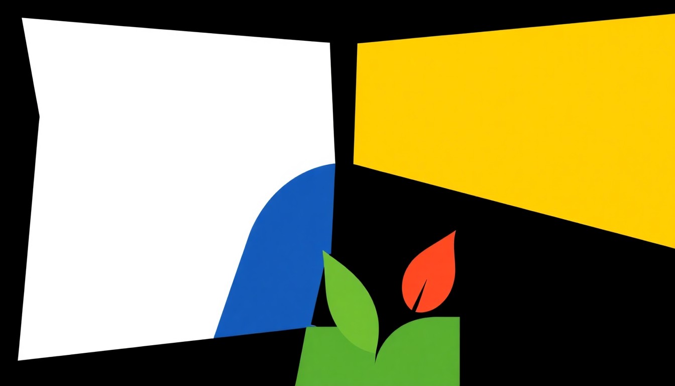 A minimalist composition of overlapping triangles and rectangles in shades of blue, yellow, and red, conceptually illustrating the economic impacts of biofuel tax policies.
