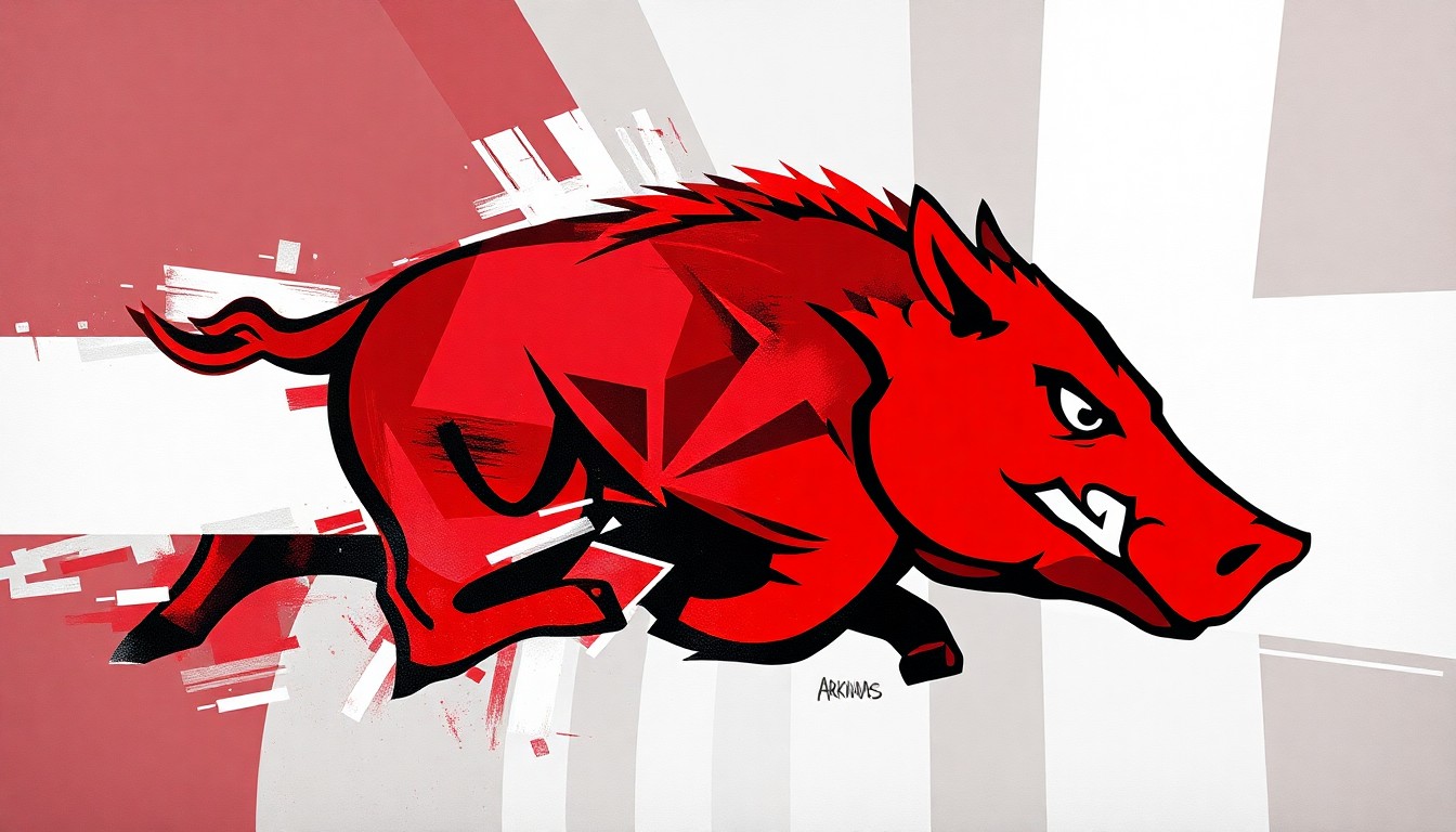 A fragmented, geometric painting in bold red, white, and grey tones, depicting the silhouette of a basketball player in motion, their form broken down into sharp, overlapping planes.