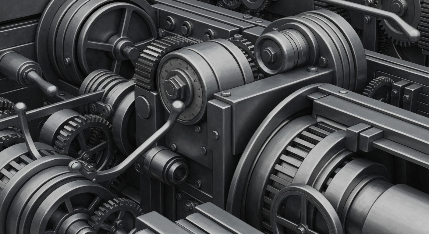 A cinematic close-up of heavy, tangible banking mechanics and objects, representing the institutional power and security of the financial system.