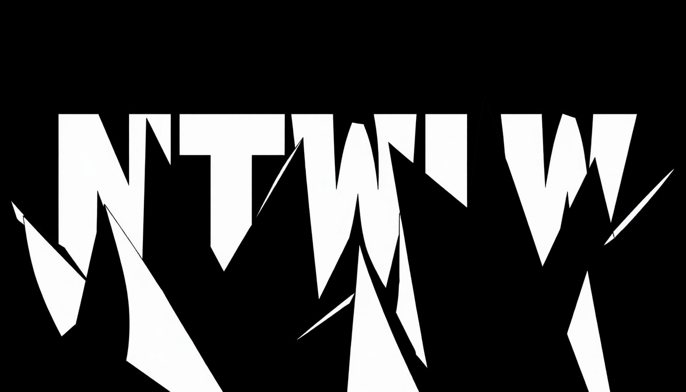 A striking abstract illustration composed of bold, angular black shapes against a stark white background, conceptually representing the range of new streaming content.