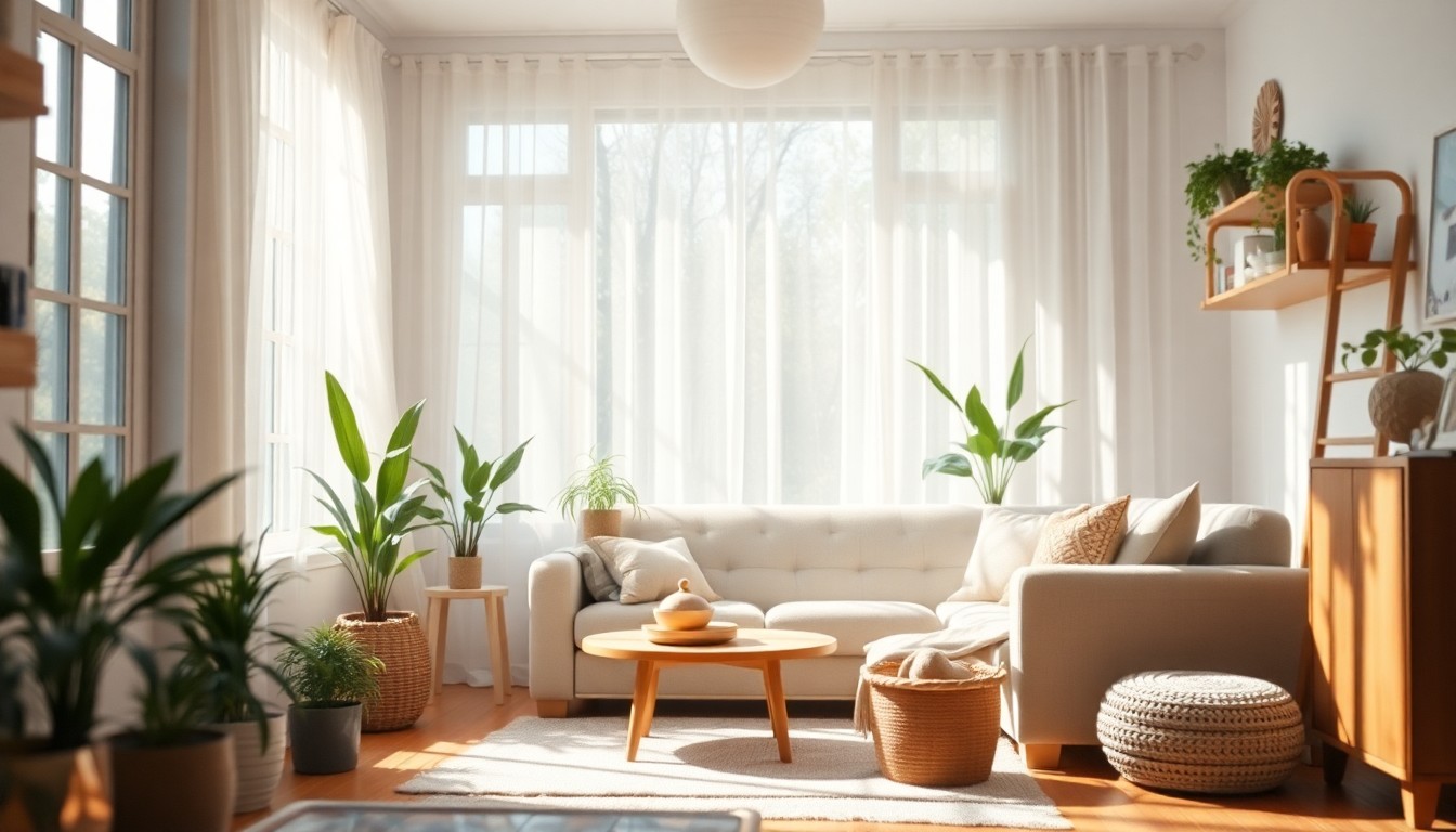 An extremely abstracted, out-of-focus photograph of a cozy living room scene, with soft pools of warm light and color creating a dreamlike, lifestyle-focused atmosphere.