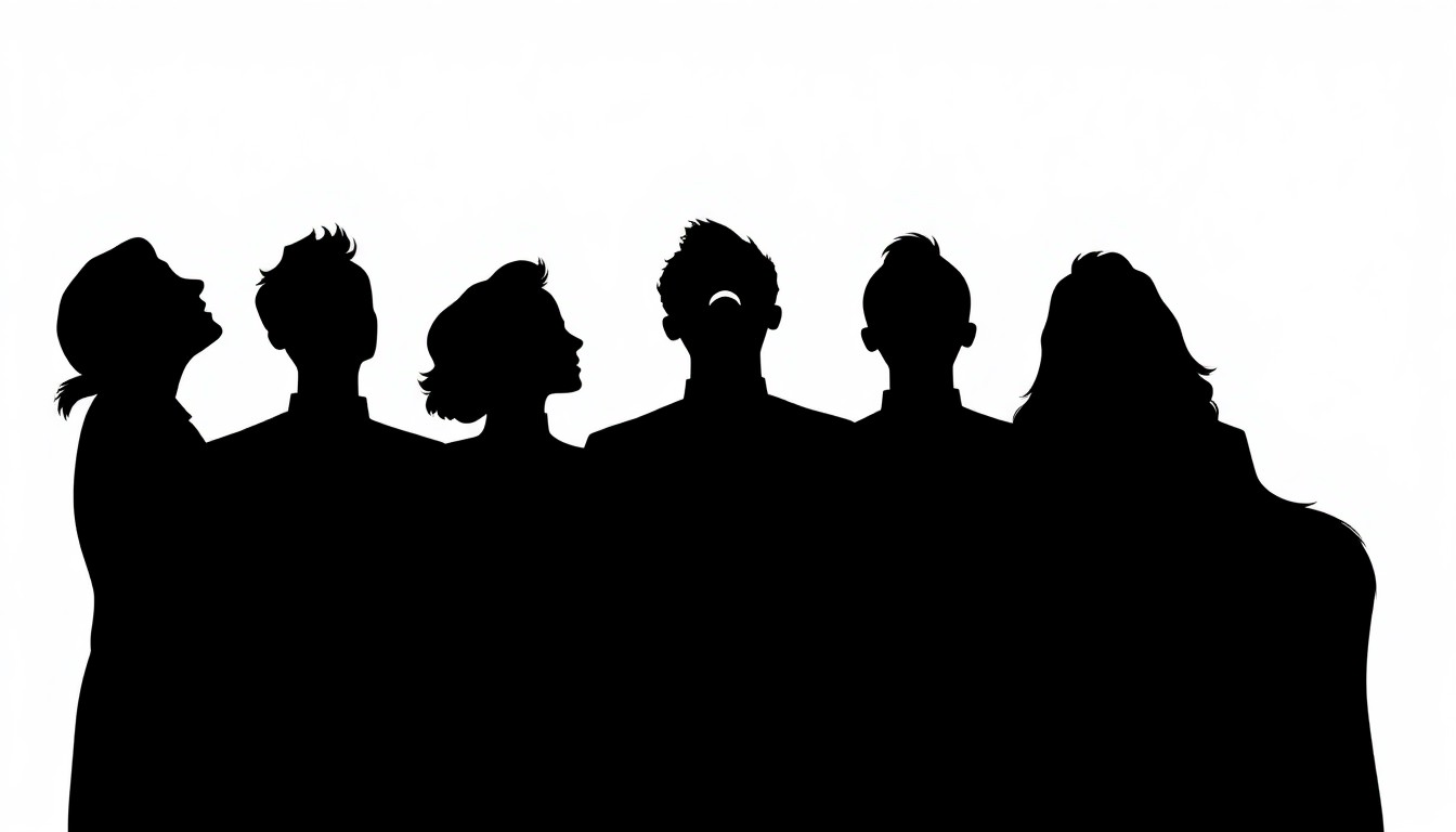 An abstract, minimalist illustration featuring bold, jagged black silhouettes of choral singers against a high-contrast background of deep red and bright white, conceptually representing the powerful musical performance by Nova Singers and the Galesburg Community Chorus.