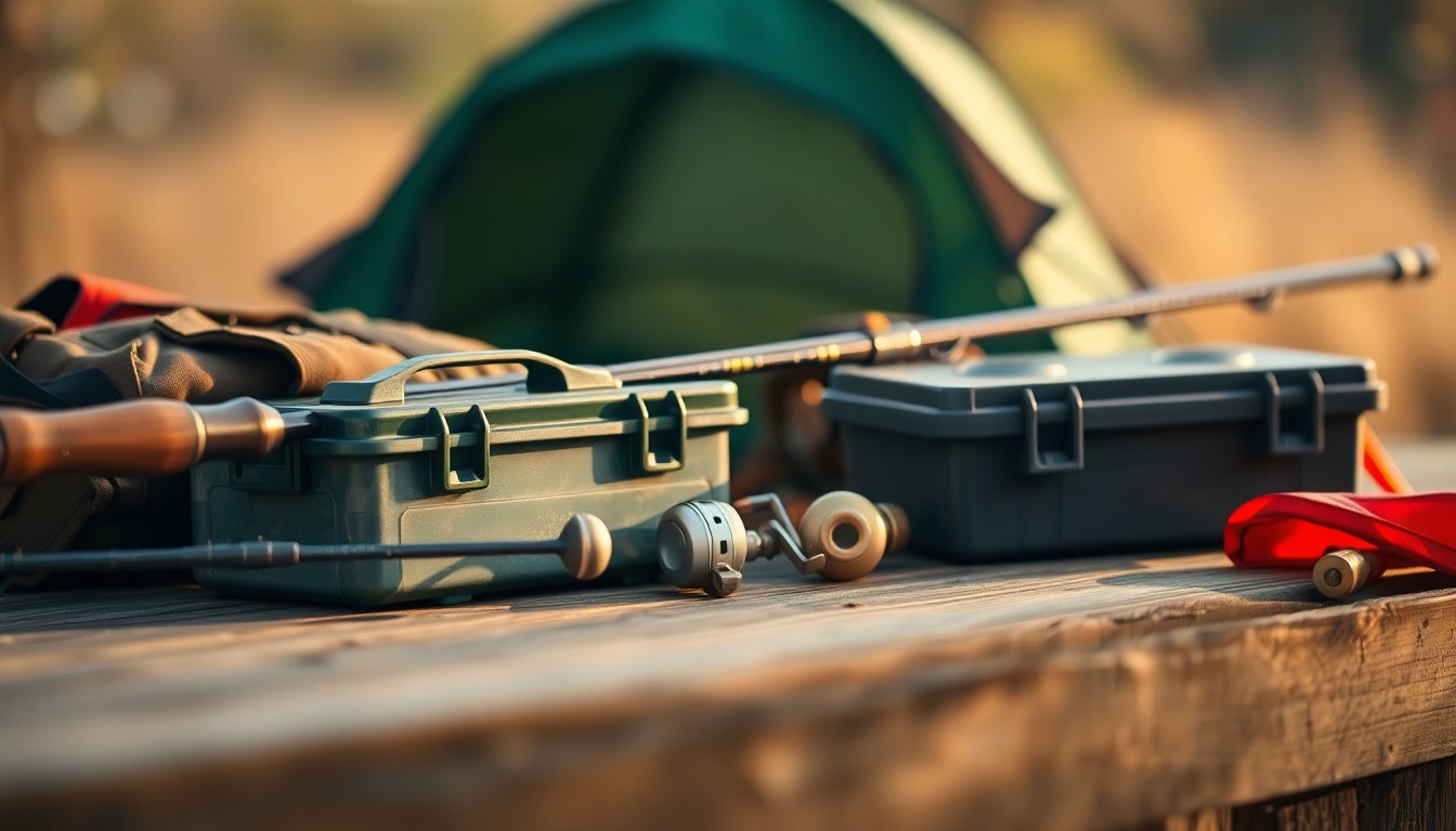 A hazy, impressionistic photograph of fishing and camping equipment in soft, muted tones, conveying the serene lifestyle Mitchell embraced.