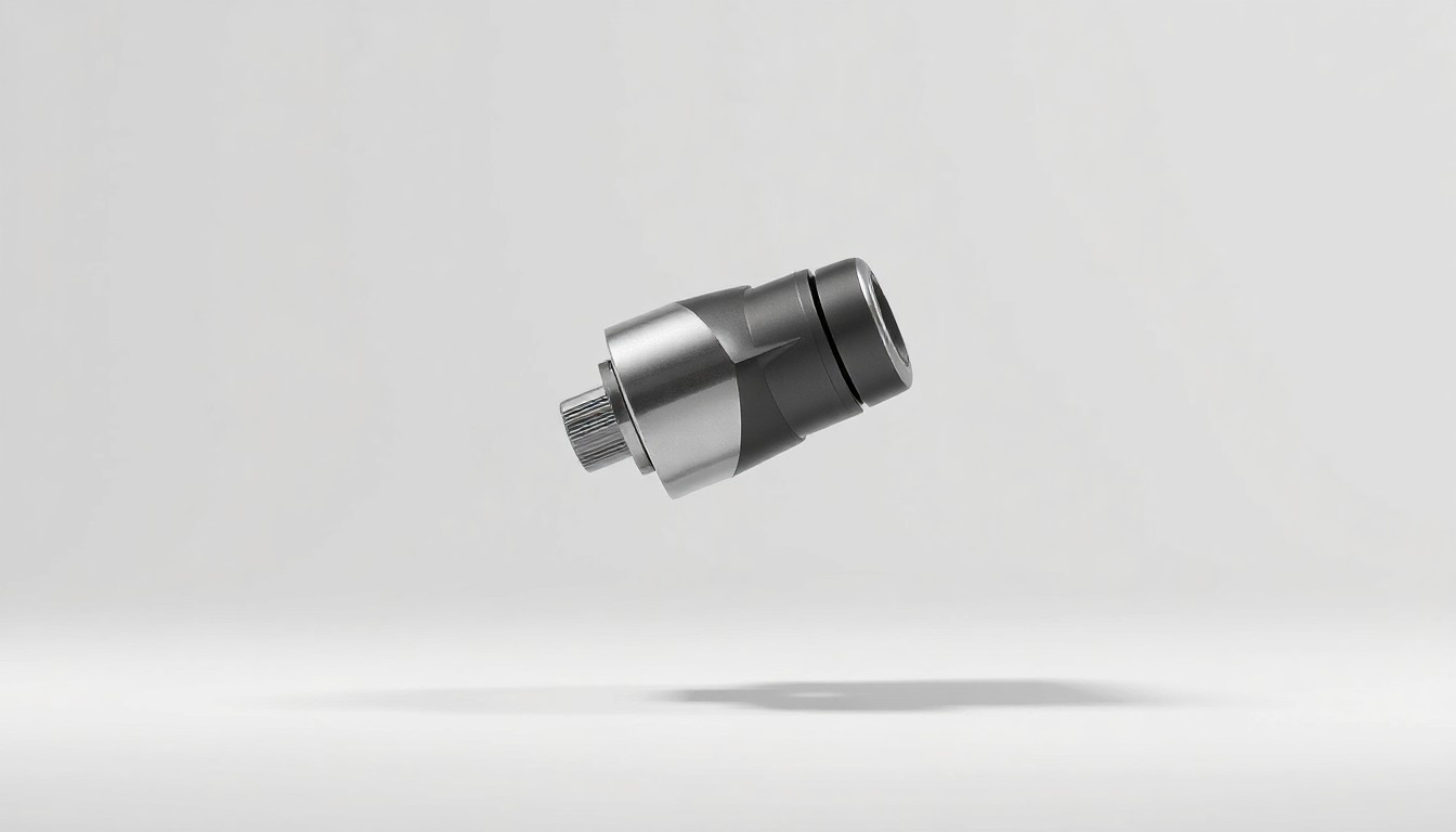 A highly detailed, photorealistic studio photograph of a polished metallic car part or sensor floating against a clean, minimalist background, conveying the abstract concepts of automotive innovation and the future of mobility.