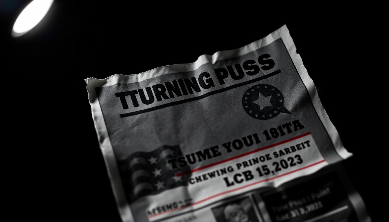 An extreme close-up photograph of a crumpled, torn event flyer with a harsh, direct flash illuminating the damaged paper texture, conceptually representing the disruption and security concerns surrounding a political event.