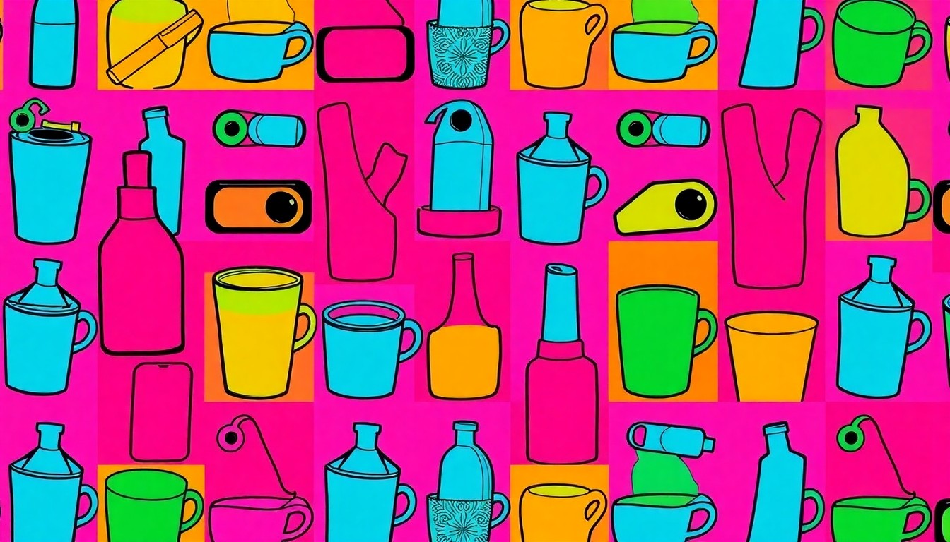 A brightly colored, high-contrast silkscreen print of a stylized coffee cup repeated in a tight grid pattern, conceptually representing the everyday lifestyle and creative expression at the heart of Oubria Tronshaw's memoir.