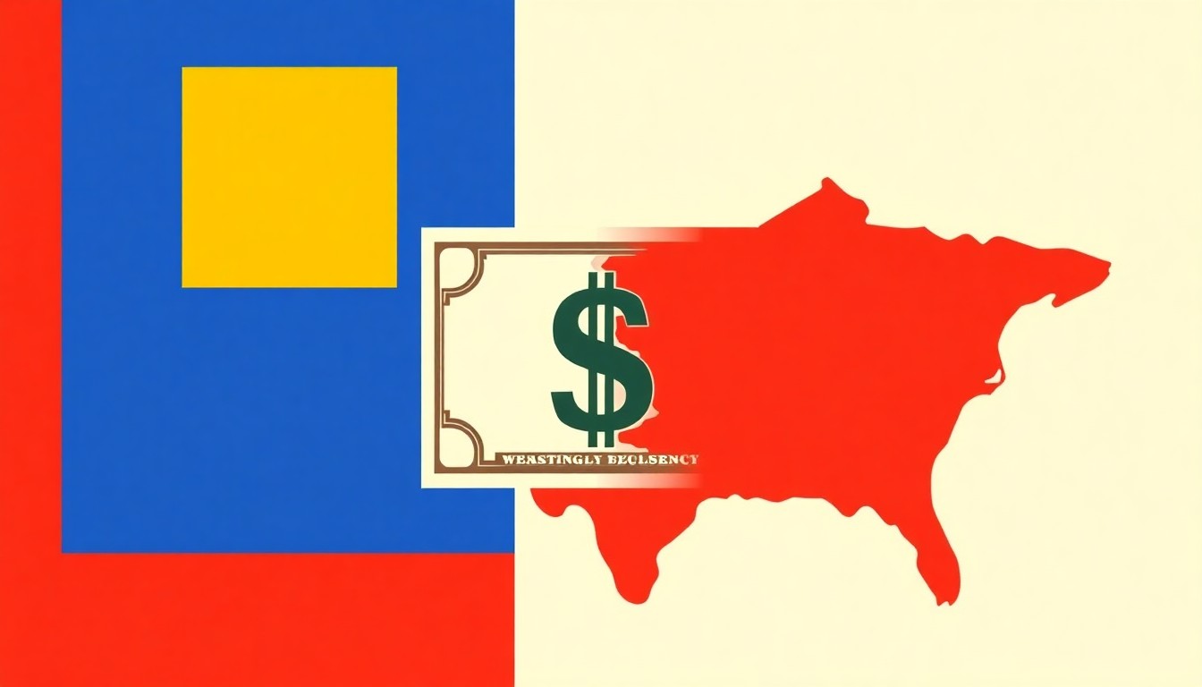 A minimalist composition of overlapping triangles and circles in shades of blue, green, and red, conceptually representing the volatility and interconnectedness of global currency markets.