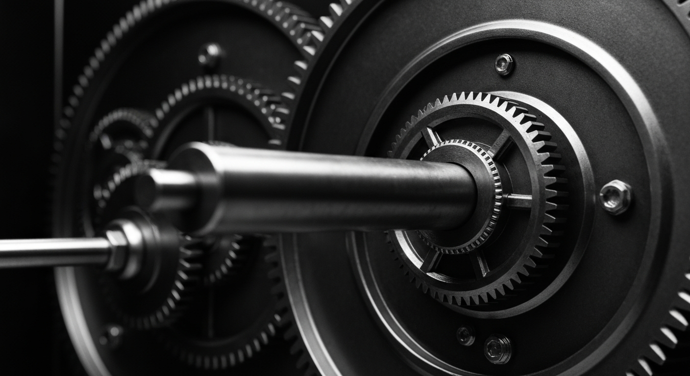 A high-contrast, close-up image of the heavy, industrial gears and mechanisms of a banking vault, representing the institutional power and security of the financial system as a metaphor for the insider transaction involving the Doximity digital healthcare platform.