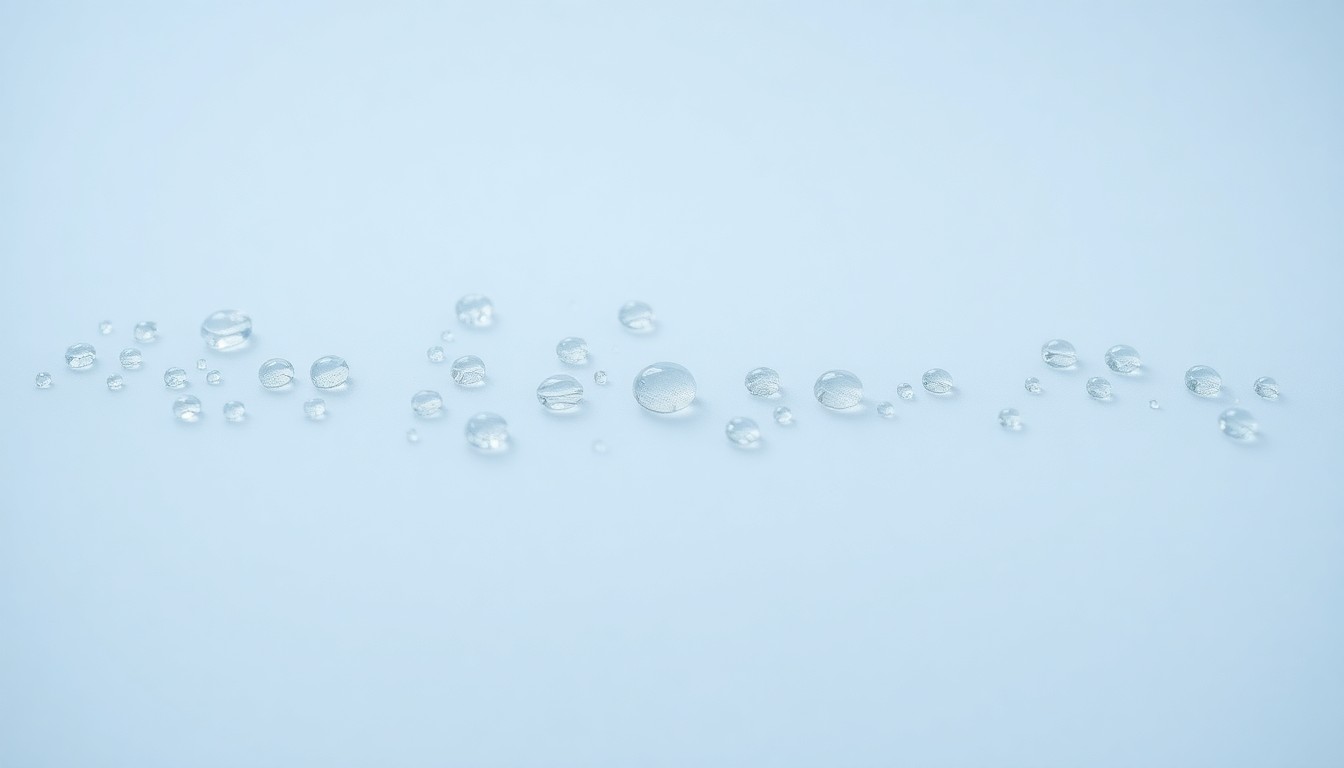 An abstract, high-contrast close-up image of water droplets on a shiny, reflective surface, conveying the purity and importance of clean water.