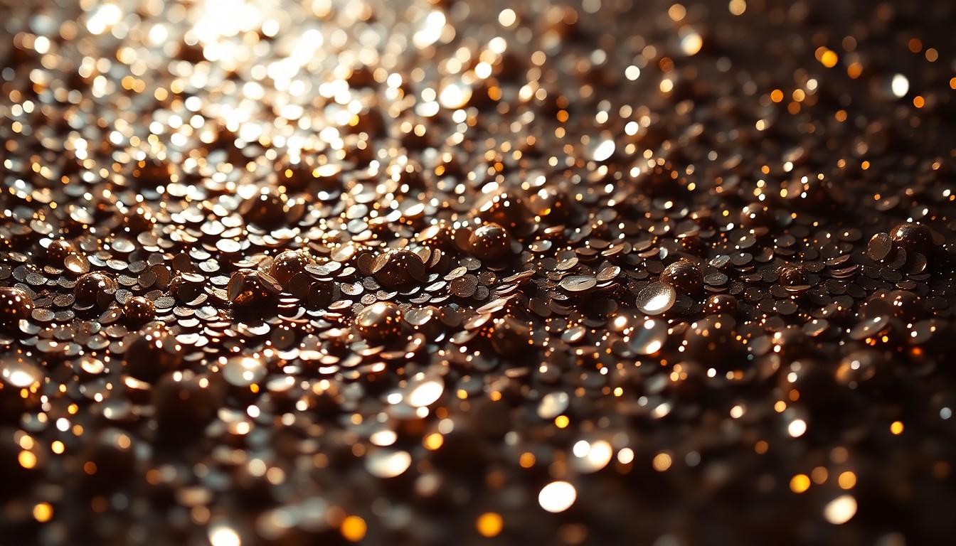 An extreme close-up photograph of shimmering sequins in dramatic, high-contrast studio lighting, conceptually representing the luxury and glamour of a celebrity's new home.