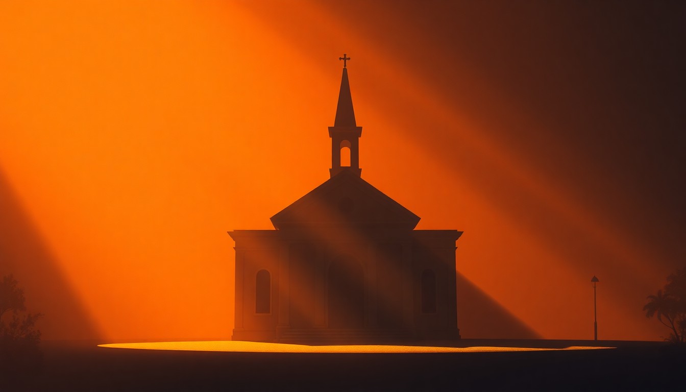 A serene, painterly image of a religious building in soft, warm light, conveying the quiet but powerful role of faith leaders in the immigrant rights movement.
