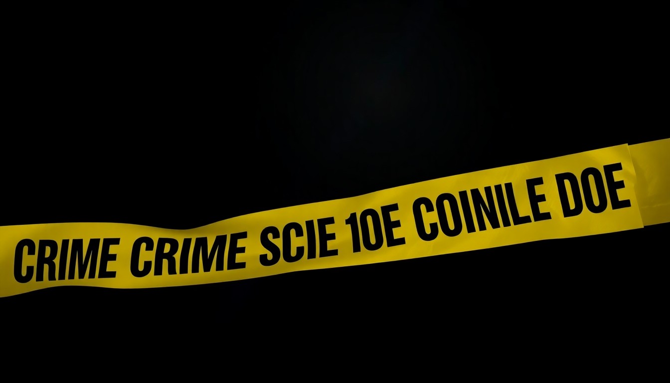 An extreme close-up photograph of a crumpled piece of crime scene tape against a pitch-black background, lit by a harsh, direct camera flash, conceptually illustrating the gravity of the reported sexual assault.