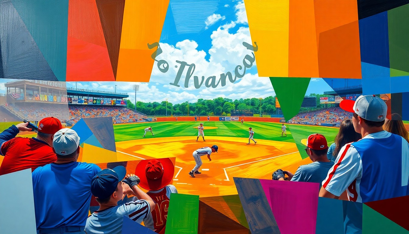 A fragmented, multi-angled painting featuring sharp planes of the Athens Lady Hornets' and Canton Lady Eagles' team colors, capturing the energy and competition of a high school softball game.
