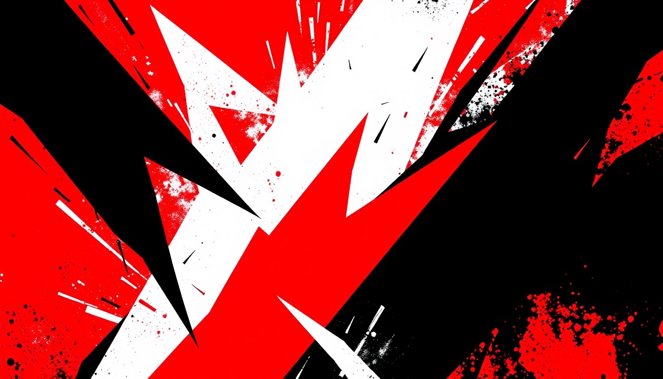 An abstract illustration featuring bold, jagged shapes in black, white, and red, conveying the intense, chaotic energy of the hit TV series 'Euphoria'.