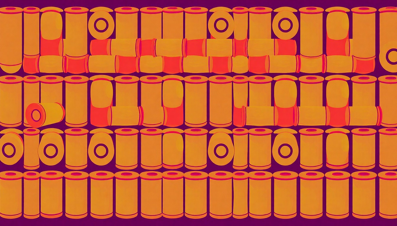 A bold, colorful silkscreen-style illustration featuring a repeated pattern of a single, iconic shotgun shell in neon shades of green, blue, and orange, conceptually representing the energy and accessibility of the public shooting range's reopening.