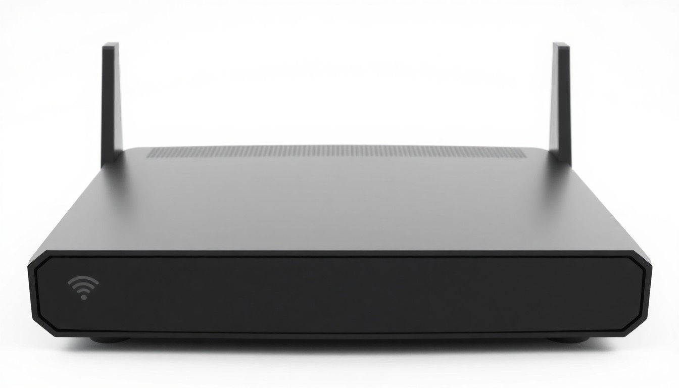 An extreme close-up of a minimalist, geometric Wi-Fi router with smooth matte surfaces and subtle metallic accents, conceptually representing the FCC's conditional approval of Netgear's foreign-made consumer networking devices.