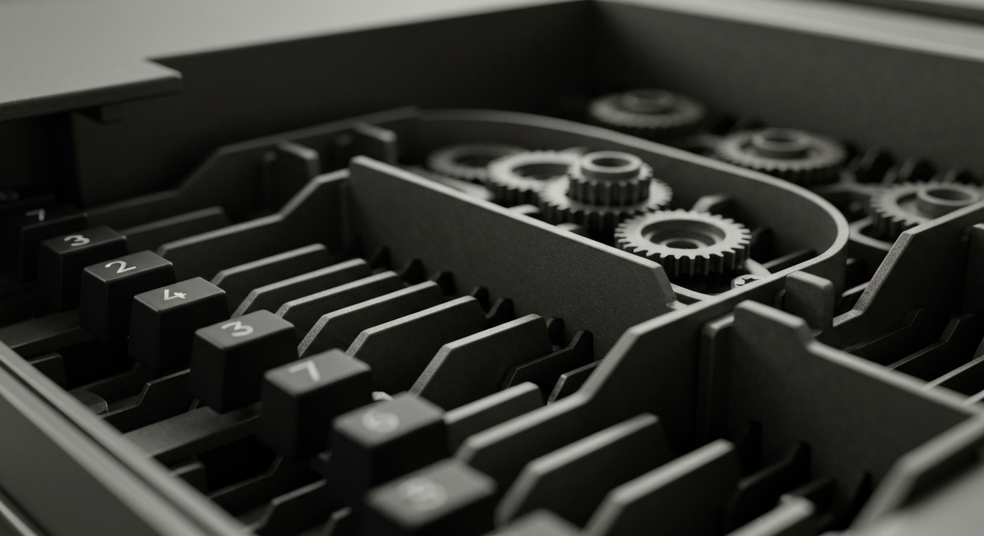 An extreme close-up of the complex internal components of an industrial cash register, conveying the secure financial infrastructure that supports a major grocery retailer.