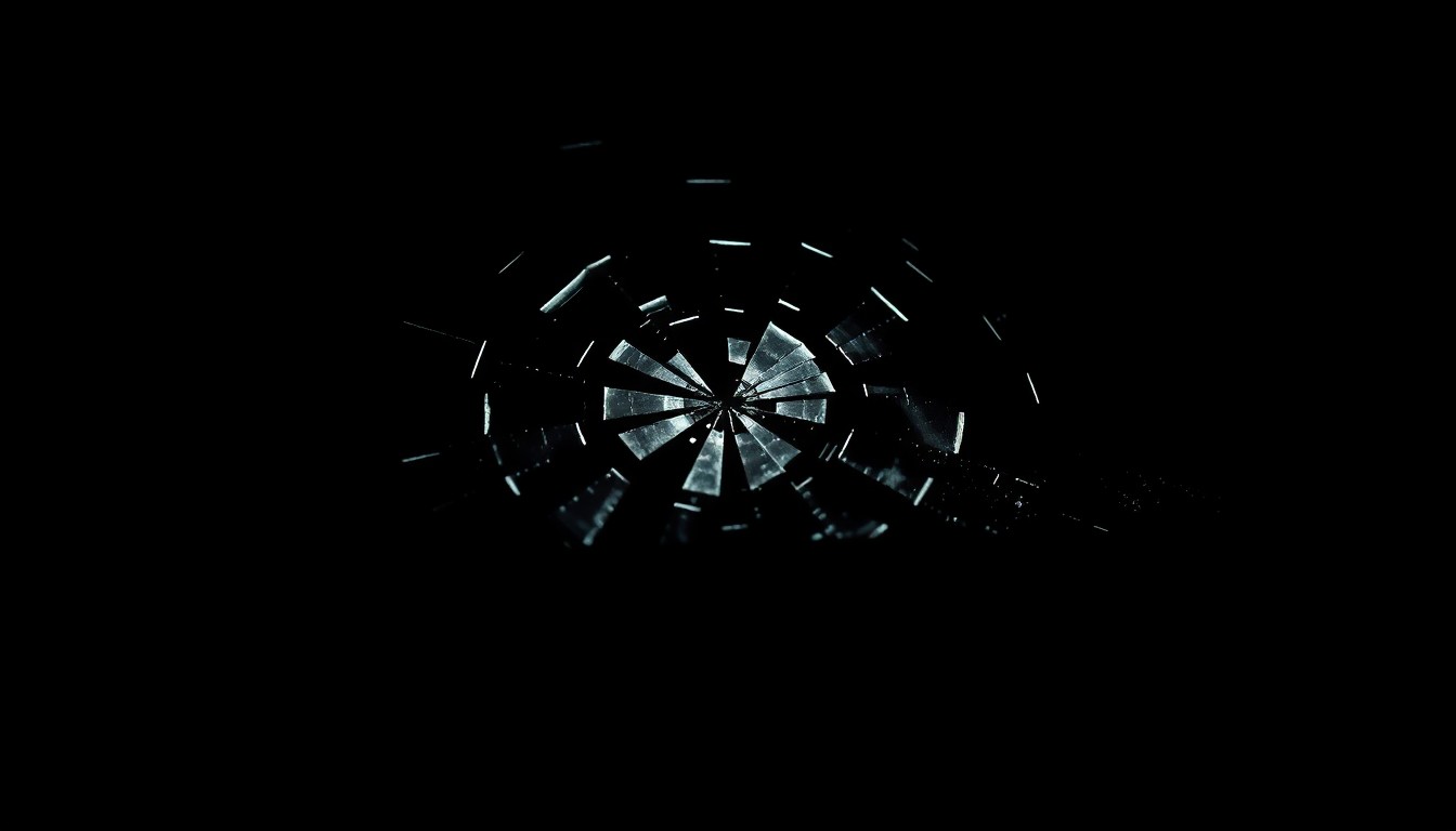 An extreme close-up photograph of a shattered car windshield or other damaged vehicle part, conveying the gritty aftermath of a fatal collision through dramatic lighting and texture.