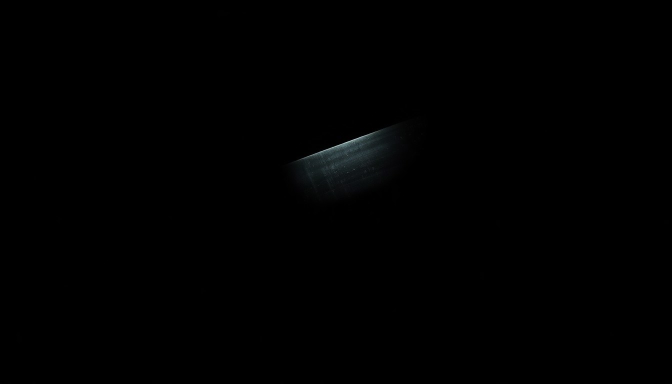 An extreme close-up of a knife blade against a pitch-black background, lit by a harsh, direct camera flash, conceptually illustrating the dangerous weapon used in a failed Walmart abduction attempt.