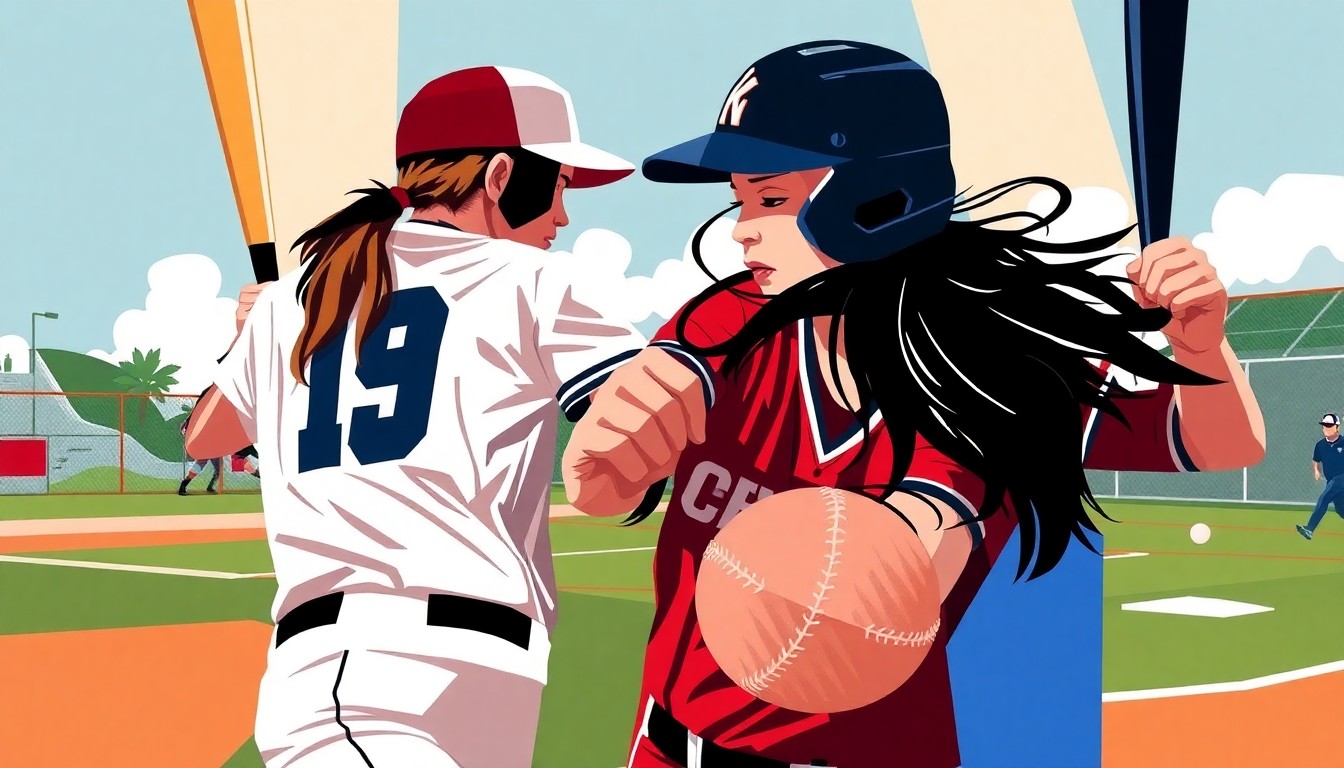 A fragmented, multi-perspective painting in the style of Pablo Picasso, breaking down a high school softball game into sharp, overlapping geometric planes and forms to capture the sport's energy and tension.