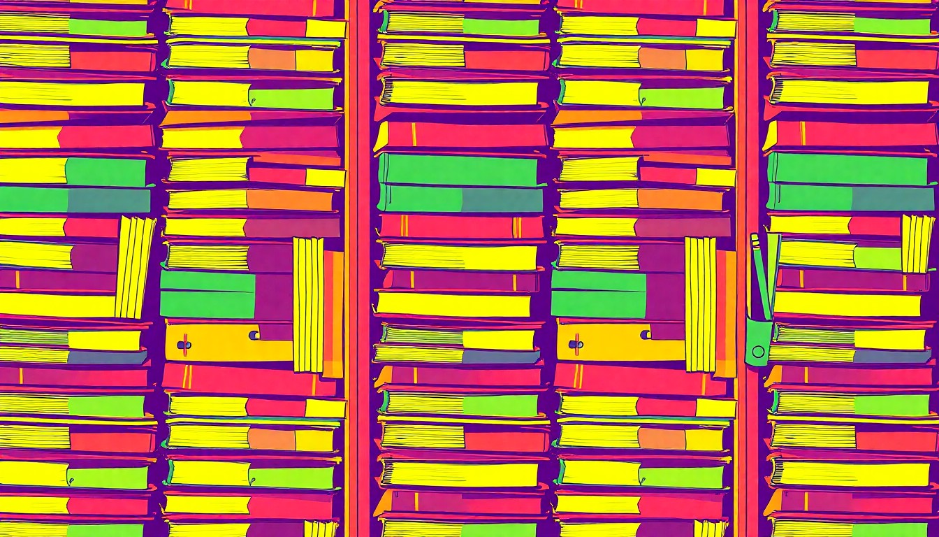 A vibrant, high-contrast silkscreen print featuring a repeating grid of school supplies like textbooks, pencils, and notebooks in neon colors, conceptually representing the importance of student support services.