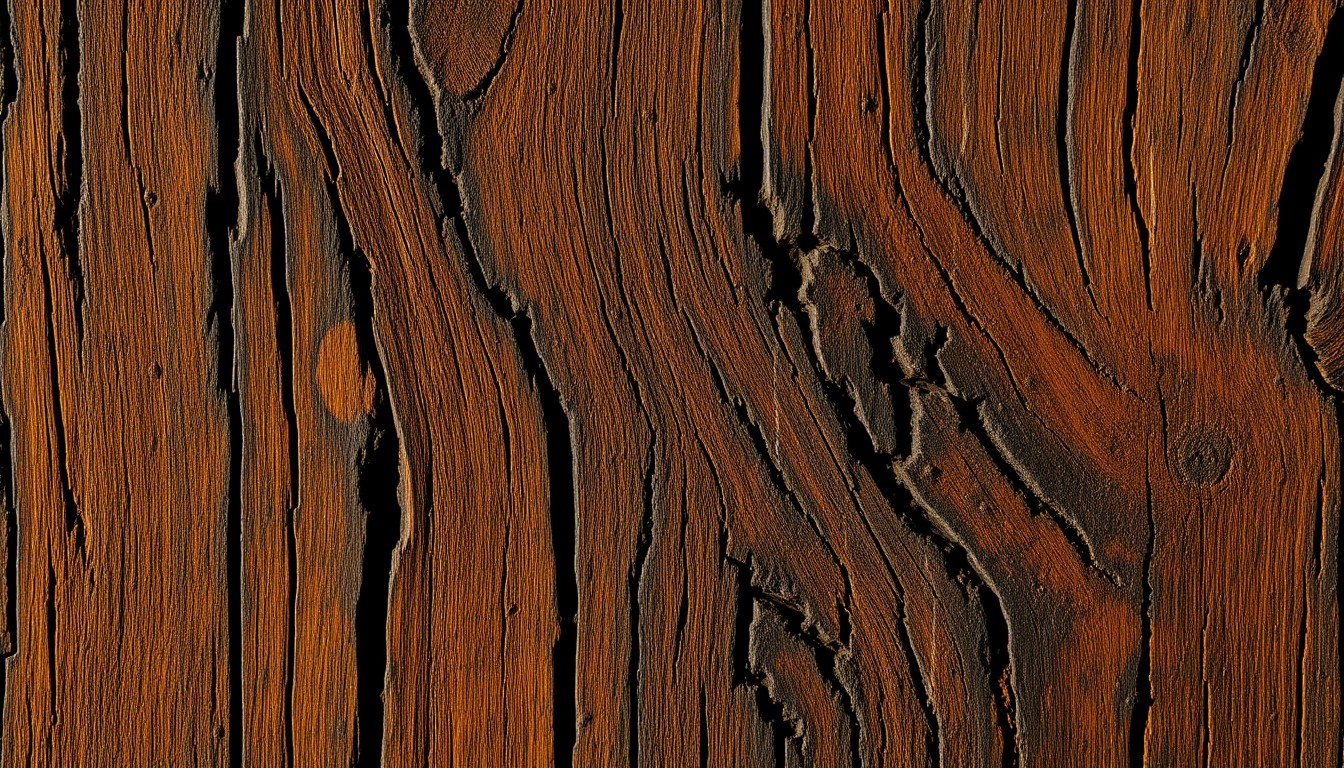 An abstract close-up photograph of a weathered, textured wooden surface in warm brown and charcoal tones, capturing the aged, rustic beauty of the Chornobyl region's cultural heritage.