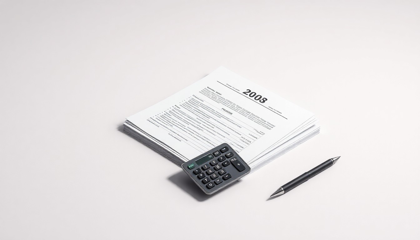 A minimalist, photorealistic studio still life featuring a stack of tax documents, a calculator, and a pen, arranged elegantly on a clean, monochromatic background to conceptually represent the expansion of specialized tax credit services.