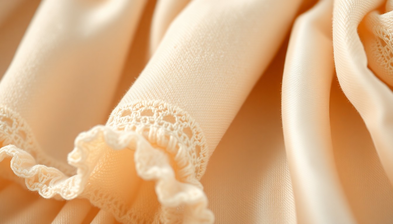 An extreme close-up photograph of soft, luxurious baby clothing textures like plush velvet, delicate lace, and shimmering satin, captured in dramatic high-contrast studio lighting to create a conceptual, high-fashion aesthetic without showing any literal objects or people.