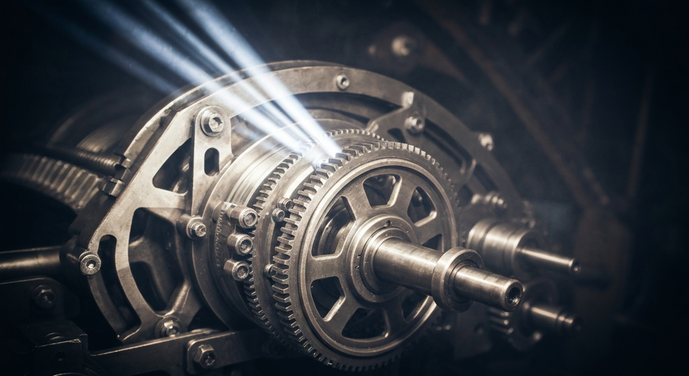 An extreme close-up of intricate, metallic banking machinery and gears, representing the financial security and institutional strength of Stellus Capital Investment Corporation.