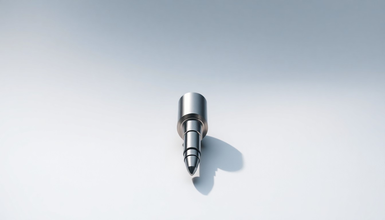 A close-up photograph of a sleek, metallic medical device component, such as a laser tip or catheter hub, arranged elegantly on a clean, monochromatic background to symbolize the precision and innovation of AngioDynamics' MedTech products.