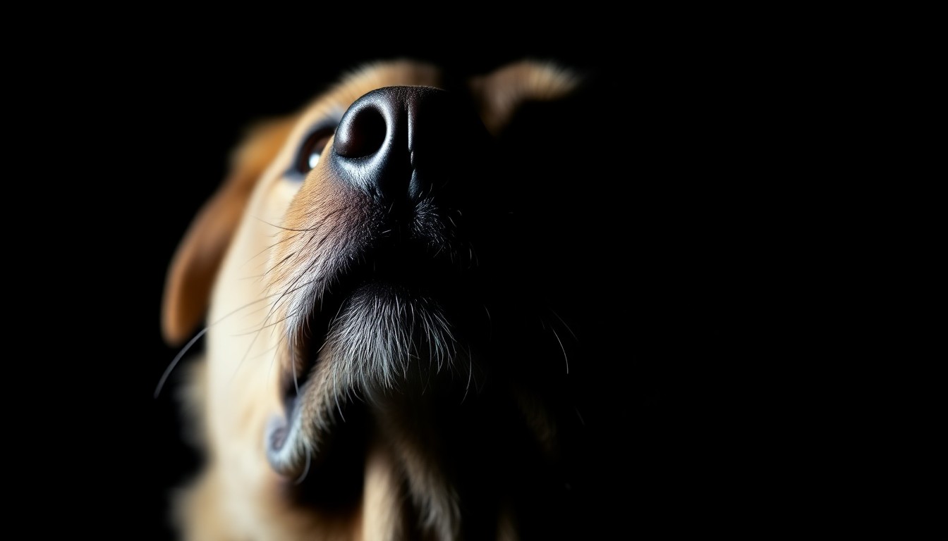 An extreme close-up photograph of a dog's collar or leash against a pitch-black background, lit by a harsh, direct camera flash, creating a stark, gritty, investigative aesthetic.