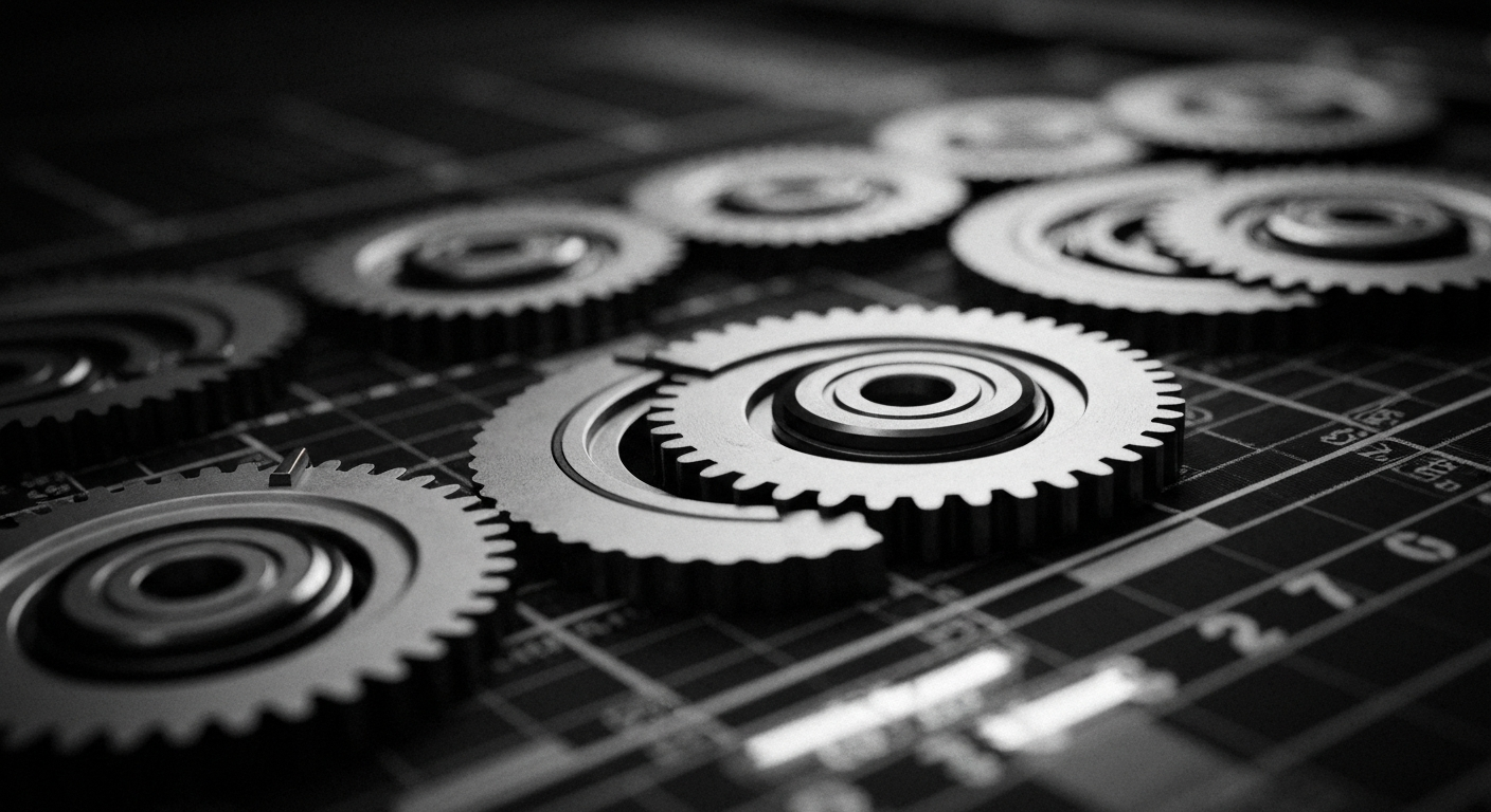 A high-contrast, close-up image of the gears, circuits, and machinery that power a financial trading platform, representing the technical infrastructure behind a leveraged ETF tracking a pharmaceutical stock.