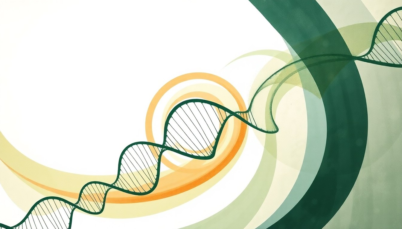 A highly structured abstract painting in muted earth tones, featuring sweeping geometric arcs, concentric circles, and precise botanical spirals, conceptually representing the complex workflows and precision of forensic DNA analysis.