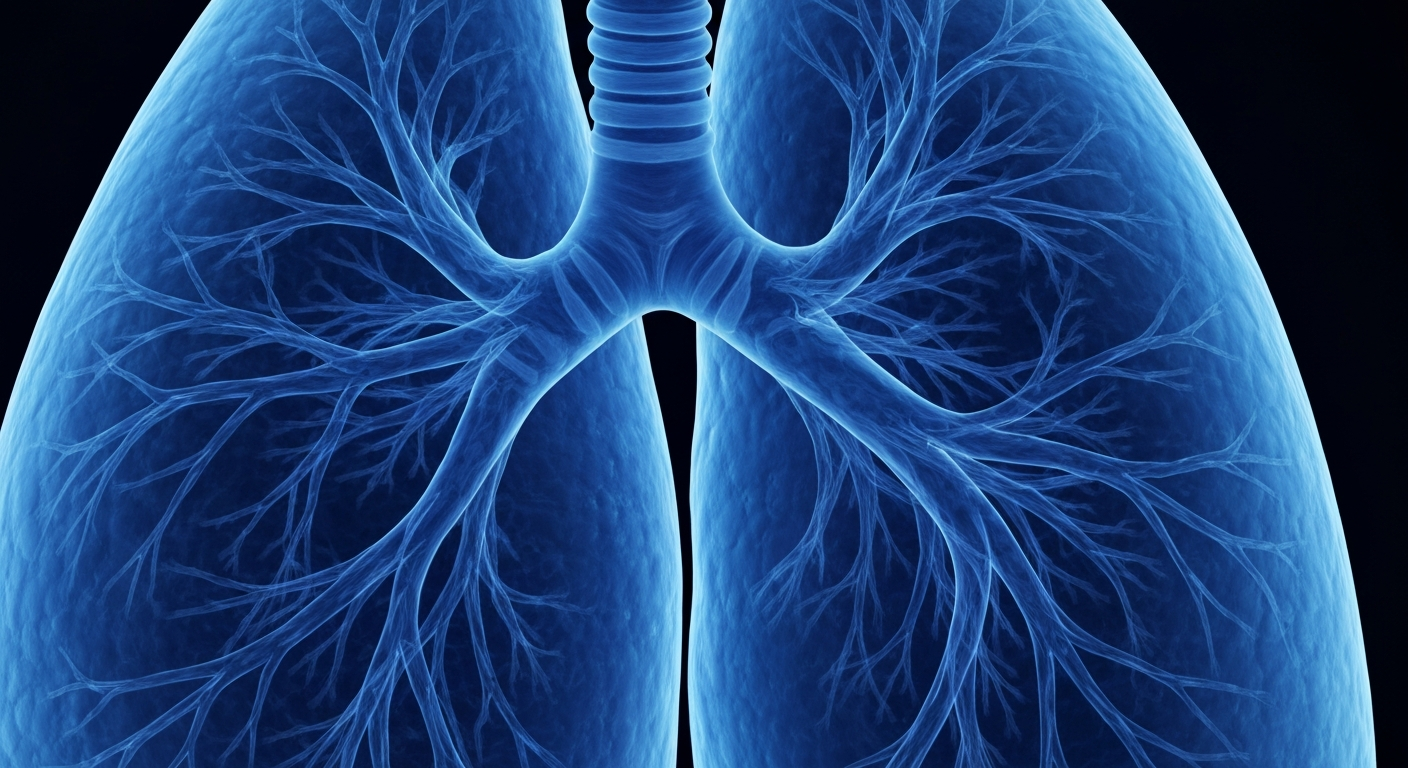 An extreme close-up X-ray photograph showing the delicate branching structures of the human lungs, conveying the fragility of public health in the face of a measles outbreak.