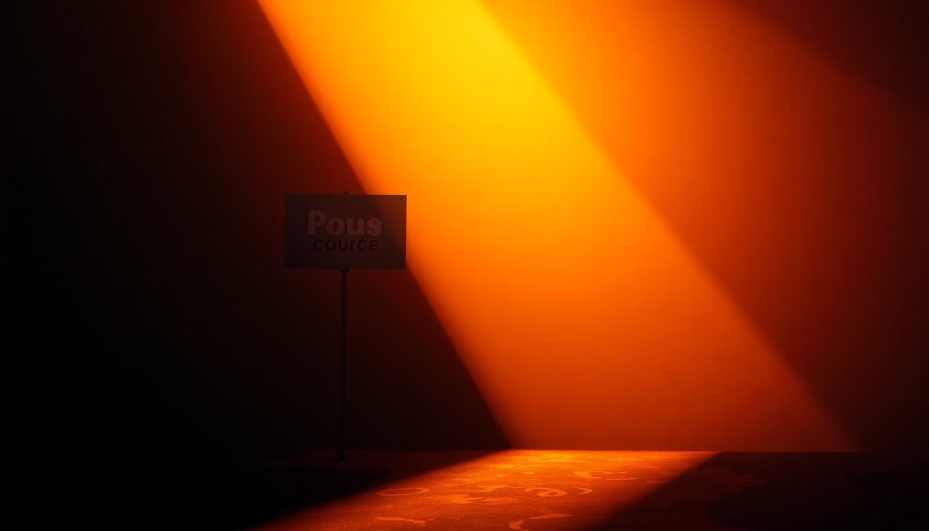 A serene, cinematic painting of a lone campaign sign or podium set against a backdrop of warm, golden light and deep shadows, capturing the quiet intensity of a political race.
