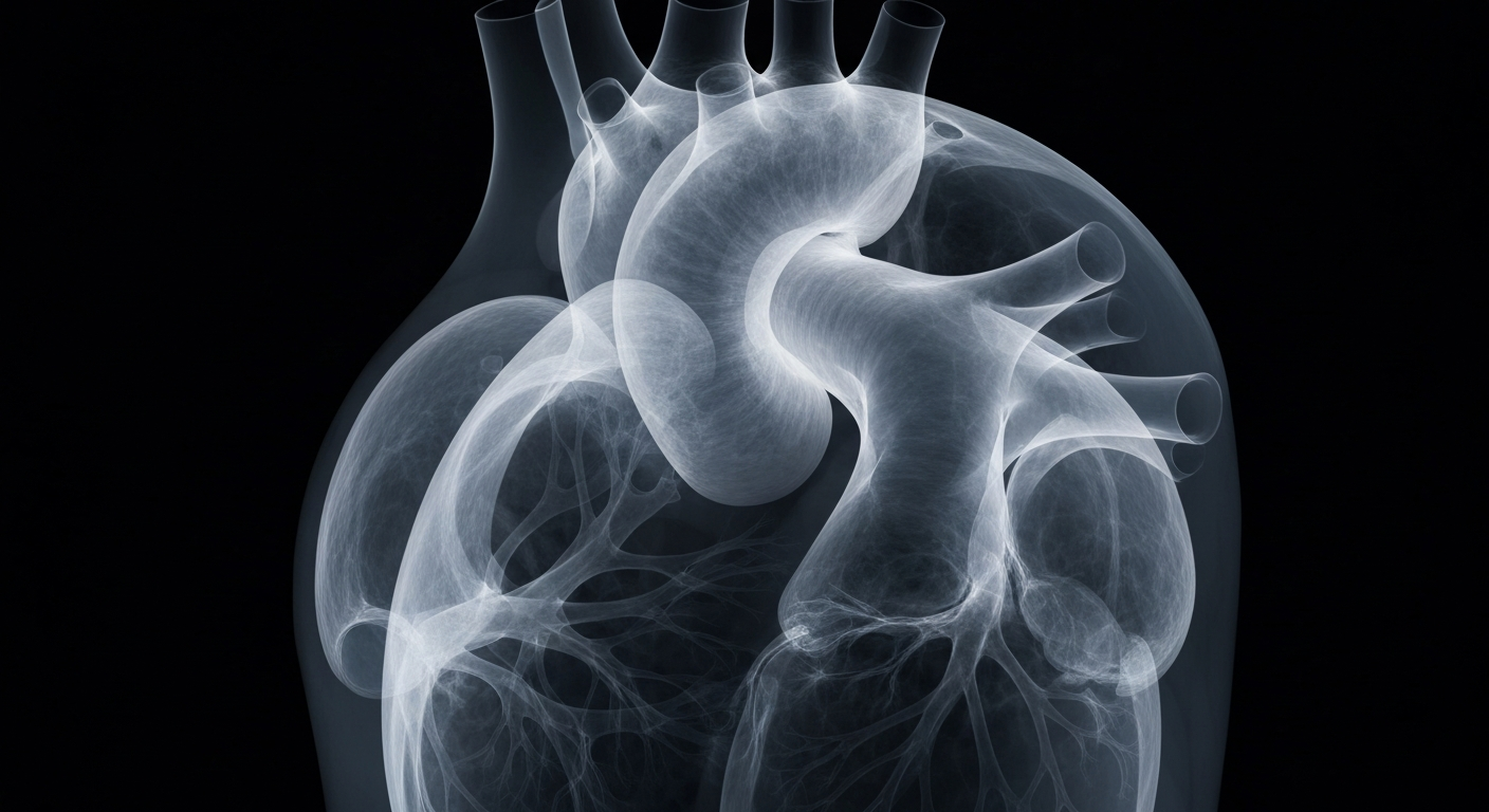 A translucent, glowing X-ray image of a human heart, revealing its intricate internal structure against a dark background, conceptually representing the delicate nature of organ transplantation.