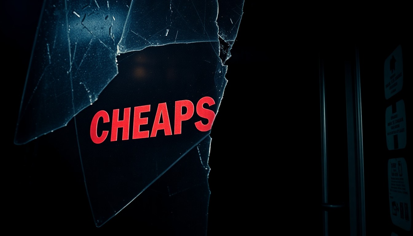 An extreme close-up photograph of the damaged glass and twisted metal frame of a store entrance, conveying a sense of sudden impact and the need for a thorough investigation.