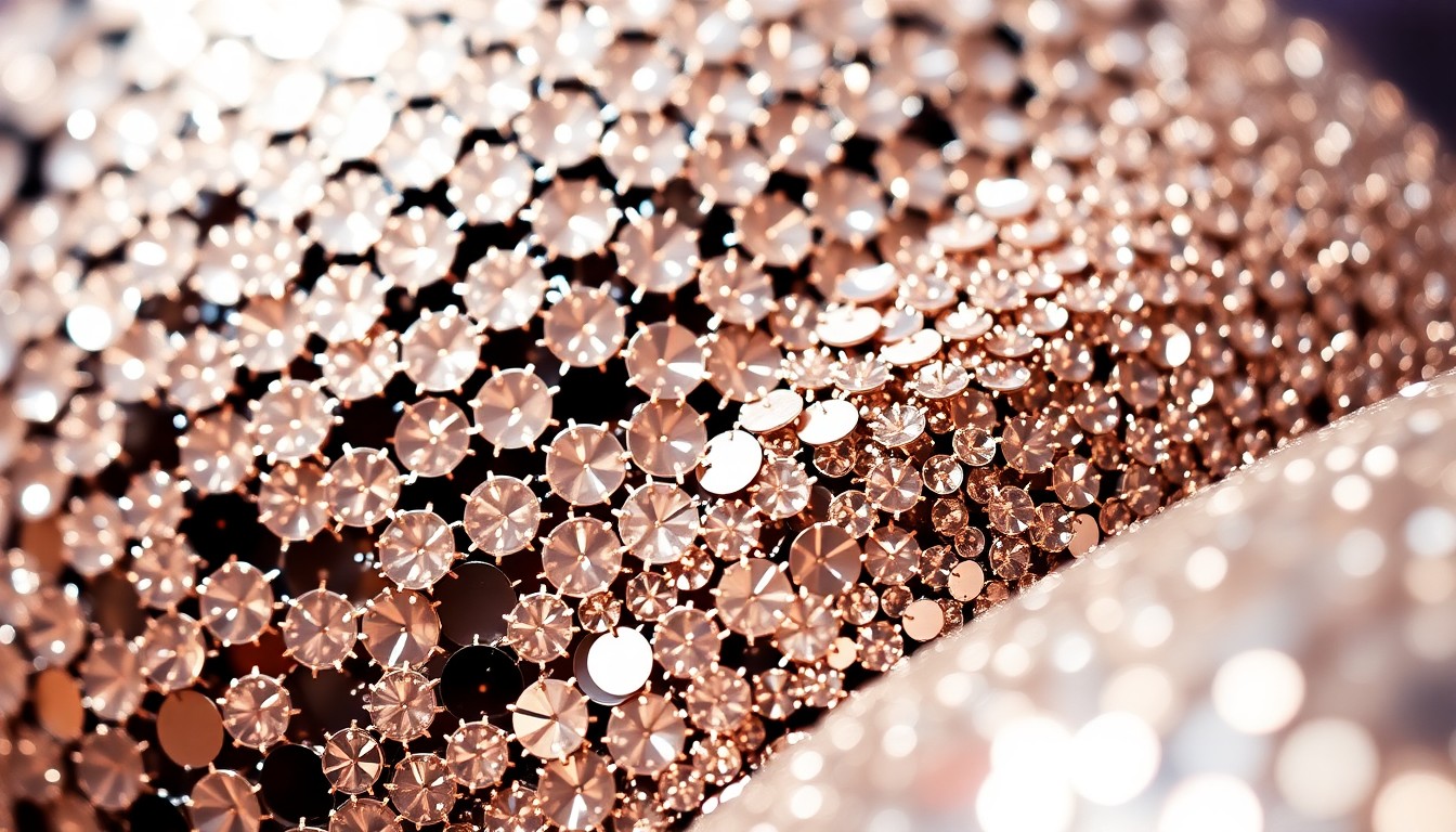 An abstract close-up photograph of shimmering, glittering textures in bright, high-contrast lighting, representing the glamour and energy of celebrity culture.