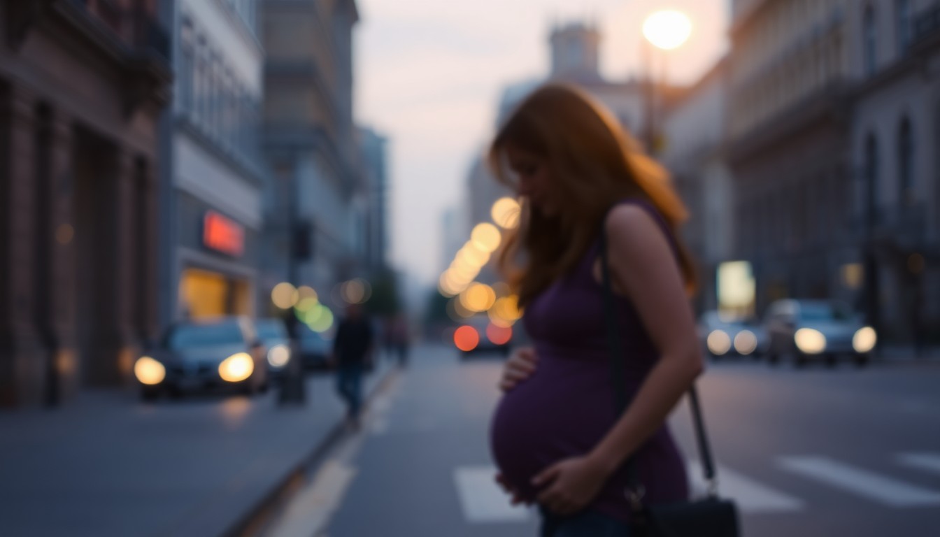 An extremely abstracted, out-of-focus photograph of a lone figure walking down a city street, with only hints of buildings and streetlights visible through soft, warm pools of light, conceptually representing the emotional experience of a protagonist navigating a natural disaster.