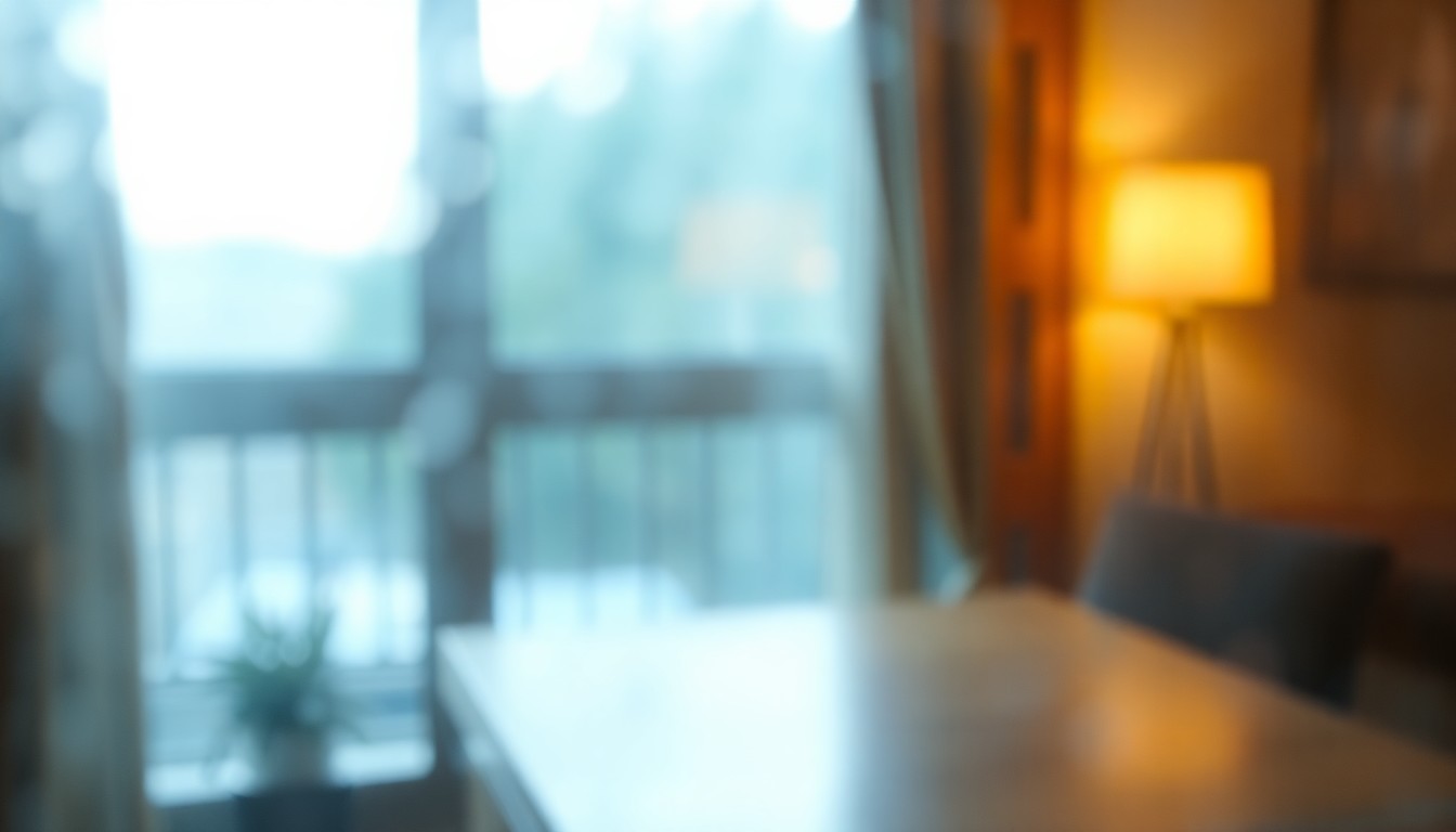 An abstract, impressionistic scene of soft, warm light filtering through a window, conceptually representing the cozy, inviting atmosphere created by premium window coverings.