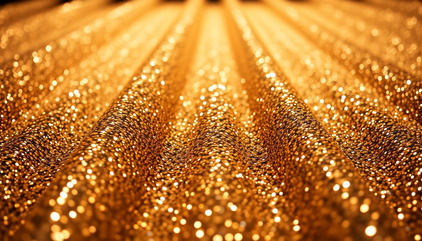 An abstract, close-up photograph of shimmering, glittering sequins in dramatic, high-contrast studio lighting, conceptually representing the glamour and anticipation surrounding the Dune: Part Three film.