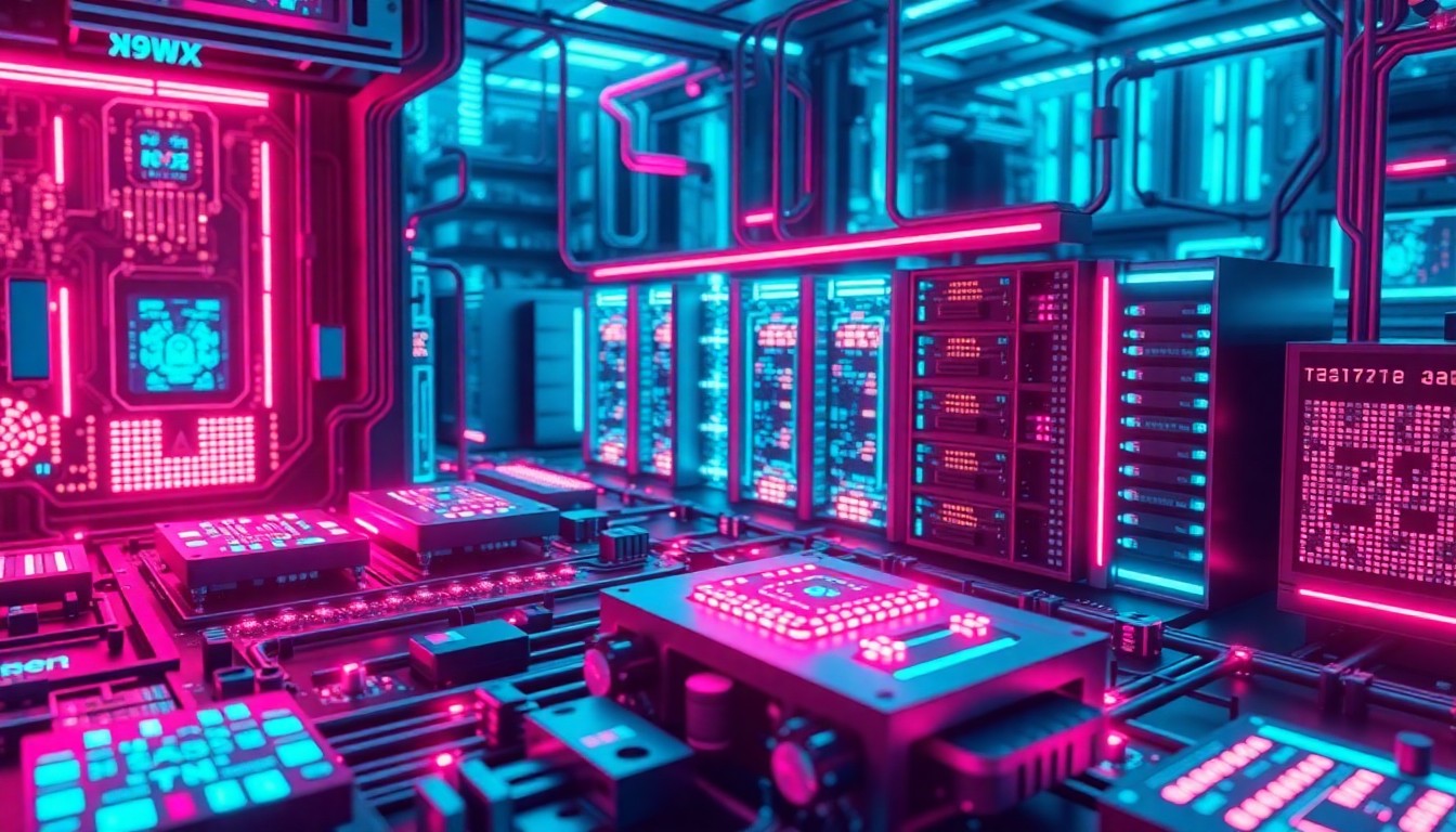 A visually striking 3D illustration of glowing, futuristic AI hardware components, representing the technological advancements that are reshaping the artificial intelligence landscape.