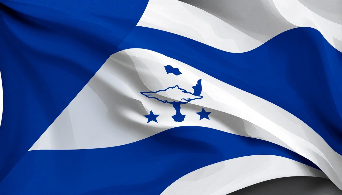 A dynamic, abstract painting featuring overlapping, fractured geometric shapes in shades of blue, grey, and white, conceptually representing the political tension and momentum around a proposed income tax ban in New Hampshire.