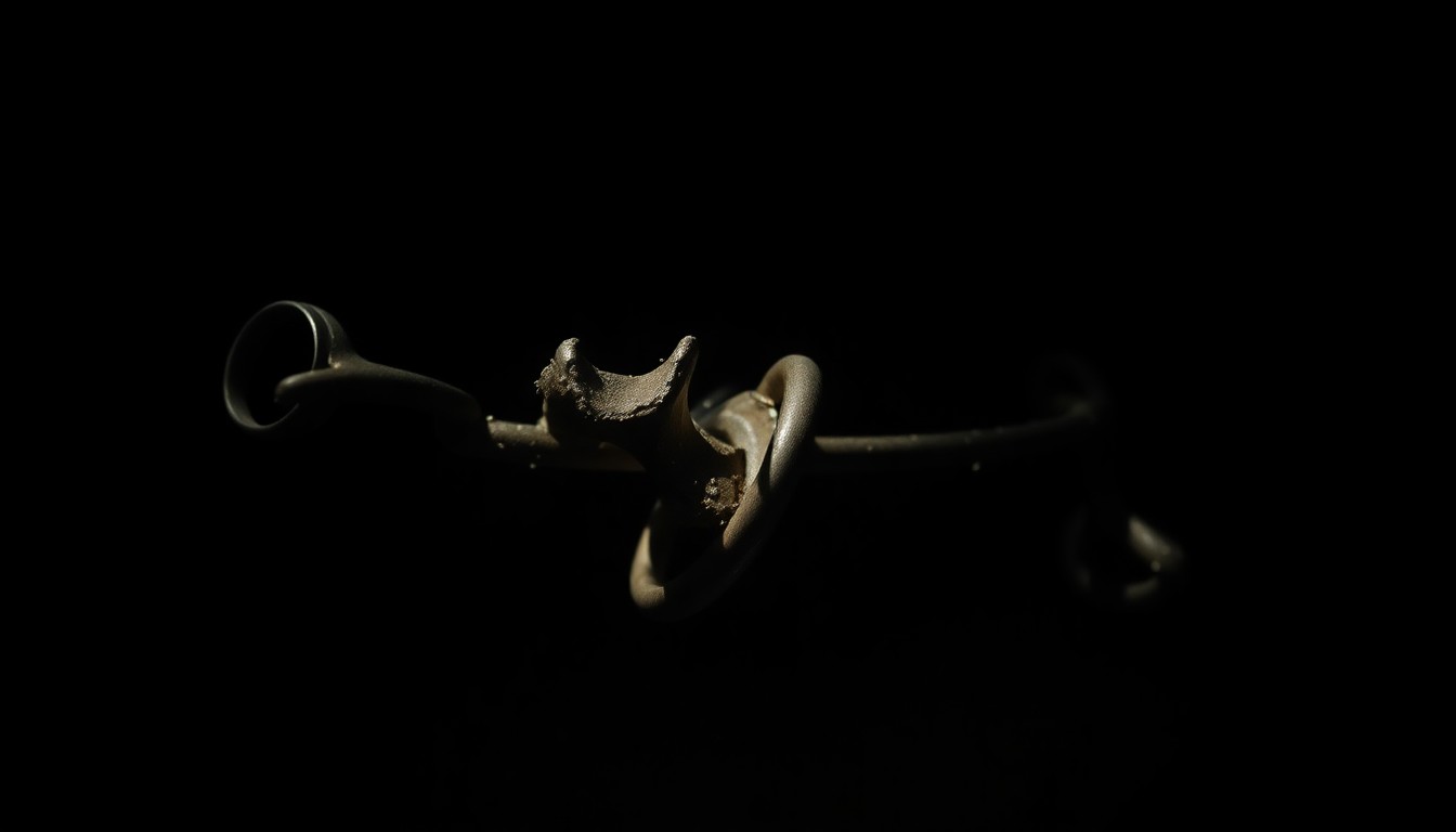 An extreme close-up of a twisted, damaged metal object, conceptually representing the aftermath of the deadly flood incident at Camp Mystic.
