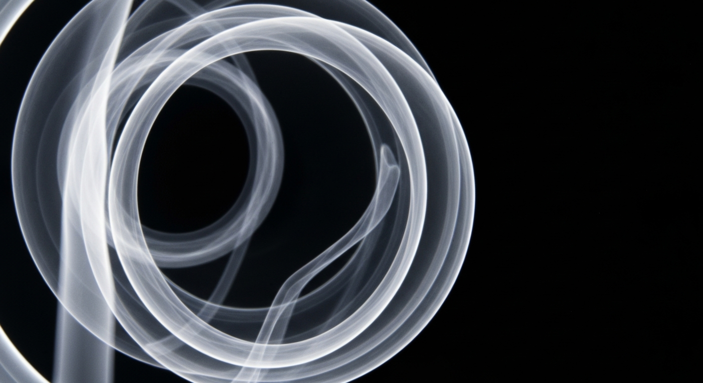 An abstract, ghostly X-ray image revealing the intricate internal structure of a dynamic, shape-changing intraocular lens implant, conveying the advanced nature of this medical technology.