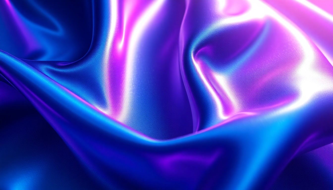 An abstract close-up photograph of a shimmering, holographic fabric in vivid blue and purple hues, conveying a sense of the futuristic and powerful aesthetic of the Supergirl superhero.
