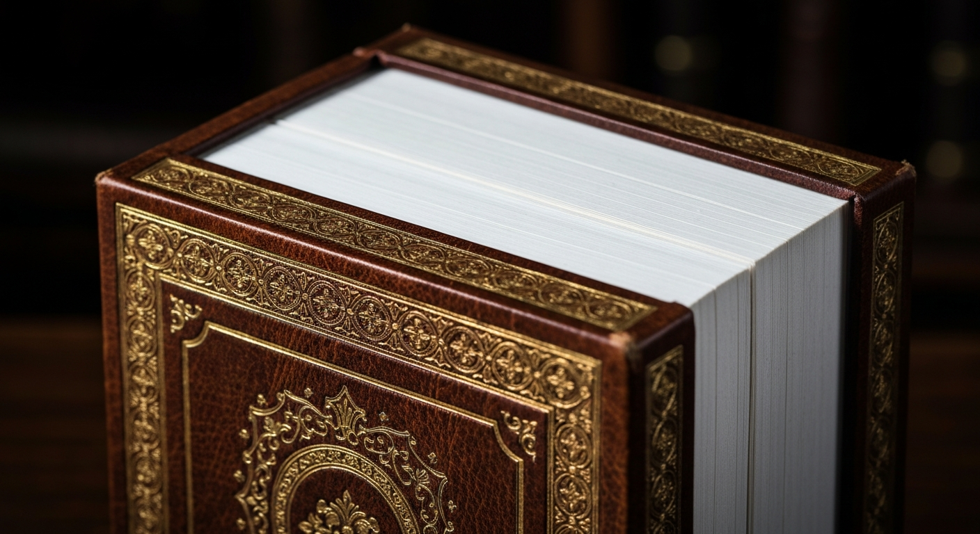 An extreme close-up of a heavy, metallic financial ledger or account book, dramatically lit against a dark background, conceptually representing the secure, institutional nature of financial services.