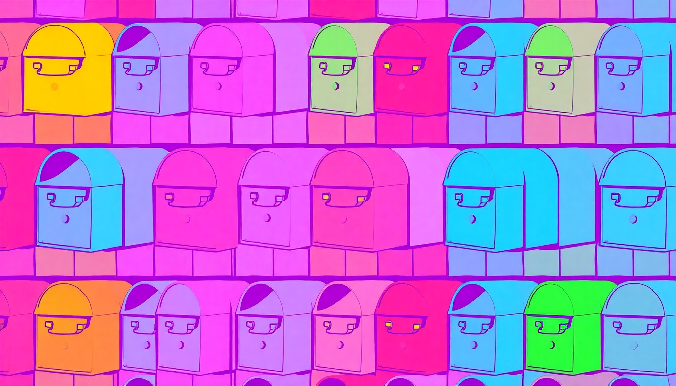 A brightly colored, high-contrast silkscreen-style illustration of a postal mailbox icon repeated in a grid, conceptually representing the security concerns around public mail drop boxes.